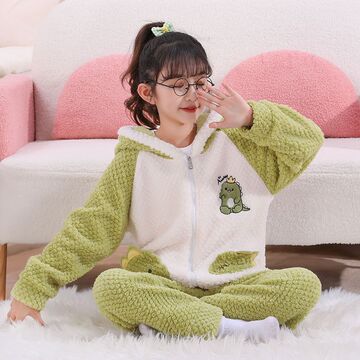 儿童睡衣法兰绒冬季女童款加绒加厚套装可爱中大童公主风家居服