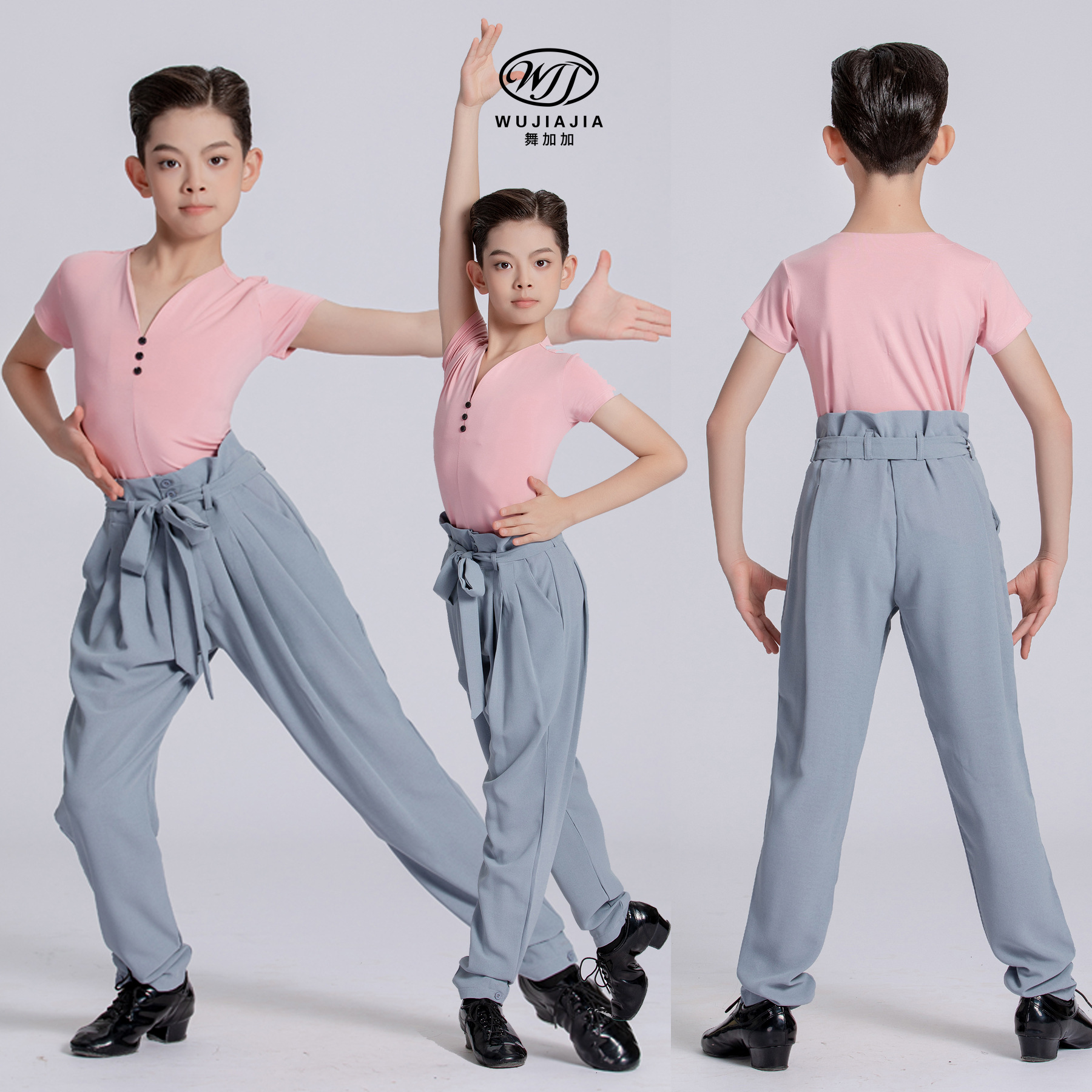 男童拉丁舞练功服上衣男孩演出训练服春夏短袖形体服t恤考级服028