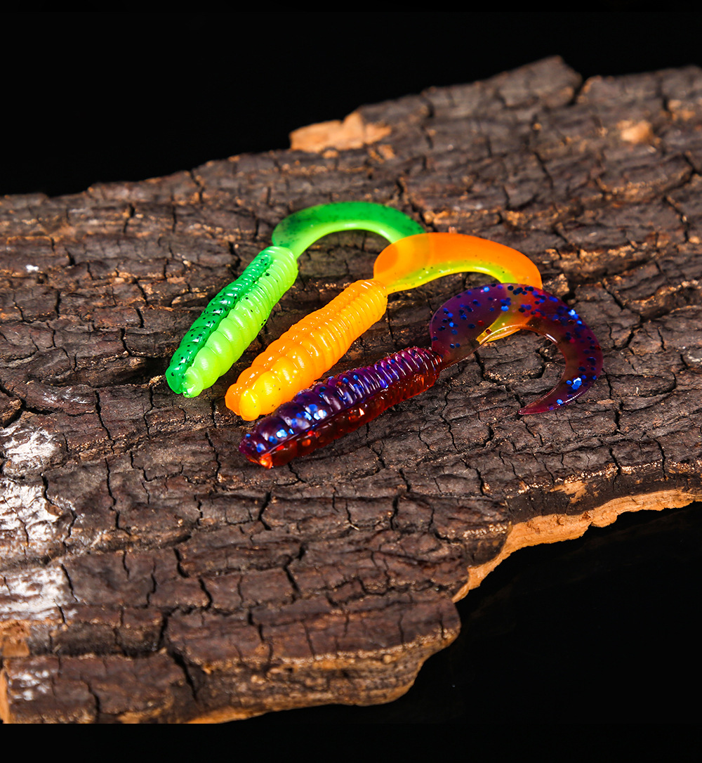 5厘米软饵卷尾蛆软虫带腥味双色长尾蛆德州钓组饵