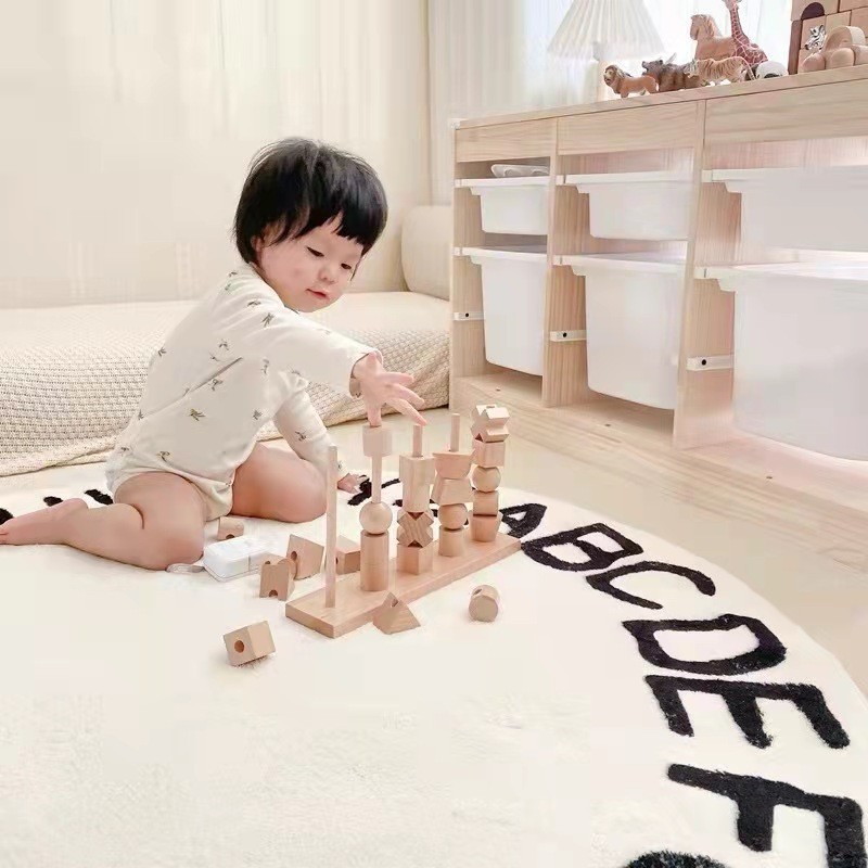Nordic round Thickened Children‘s Living Room Carpet Ins Style 26 Letters Floor Mat Children‘s Home Bedroom Bedside Blanket