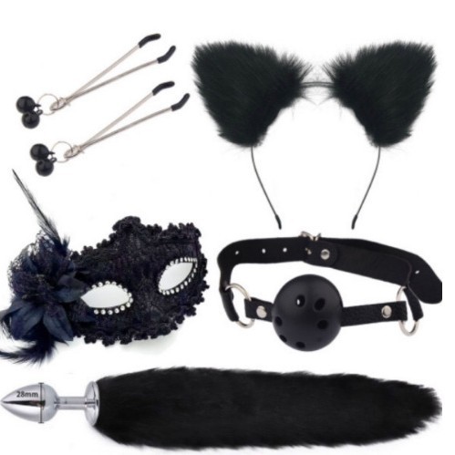 情趣面具  耳朵 夫妻后庭肛塞 女用 金属情趣套装 狐狸尾巴套装