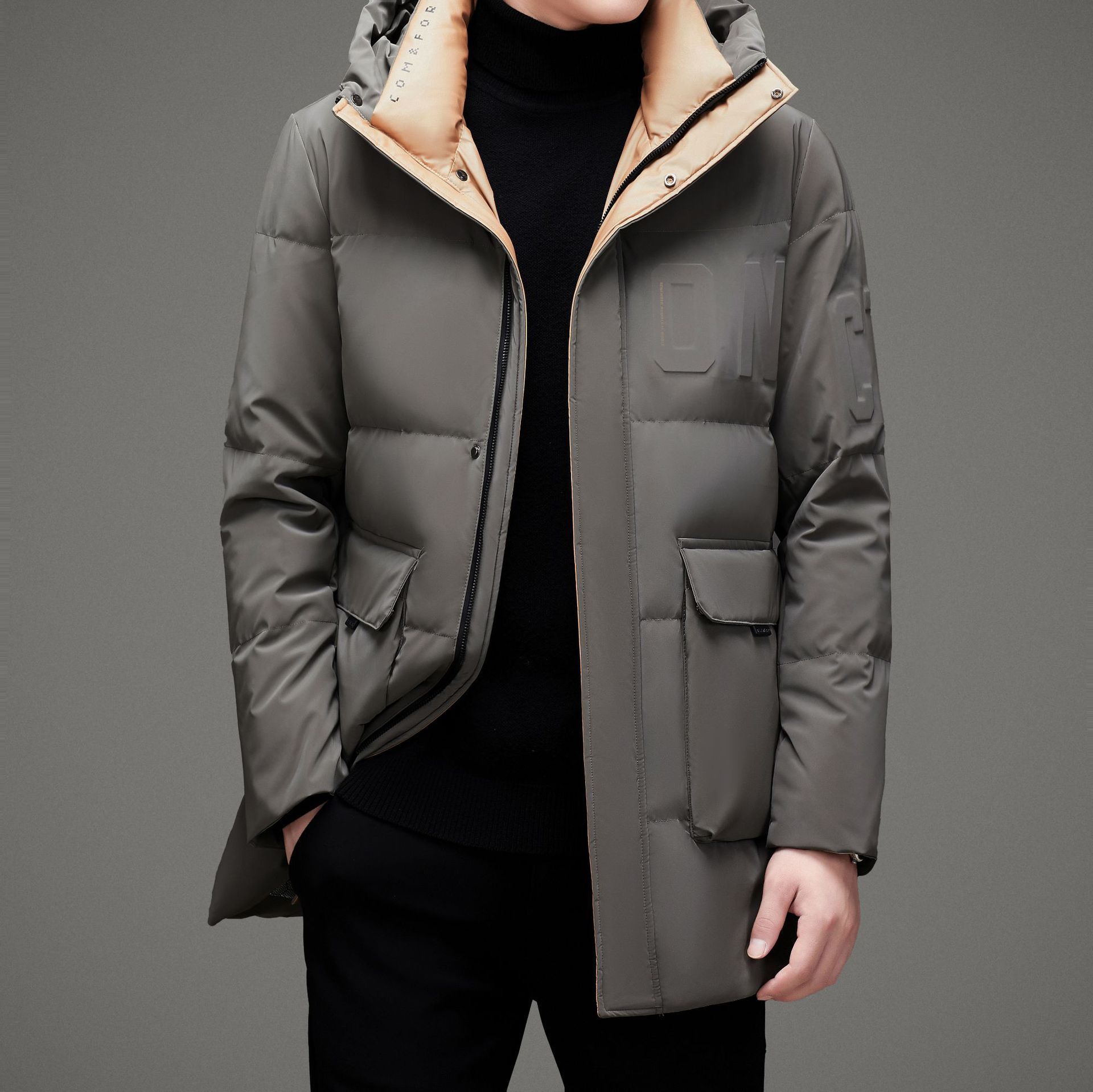 冬装羽绒服男厚中长款潮牌男士外套商务休闲白鸭绒连帽羽绒服厂家