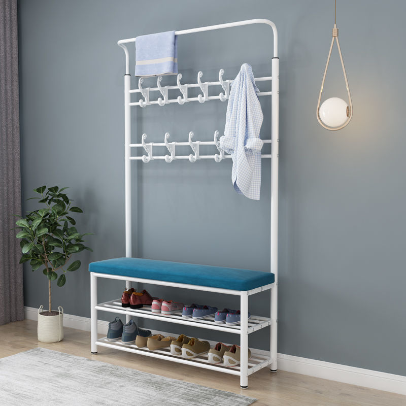 铁艺鞋架衣架门厅落地卧室衣帽架挂衣架一体组合家用玄关换鞋凳
