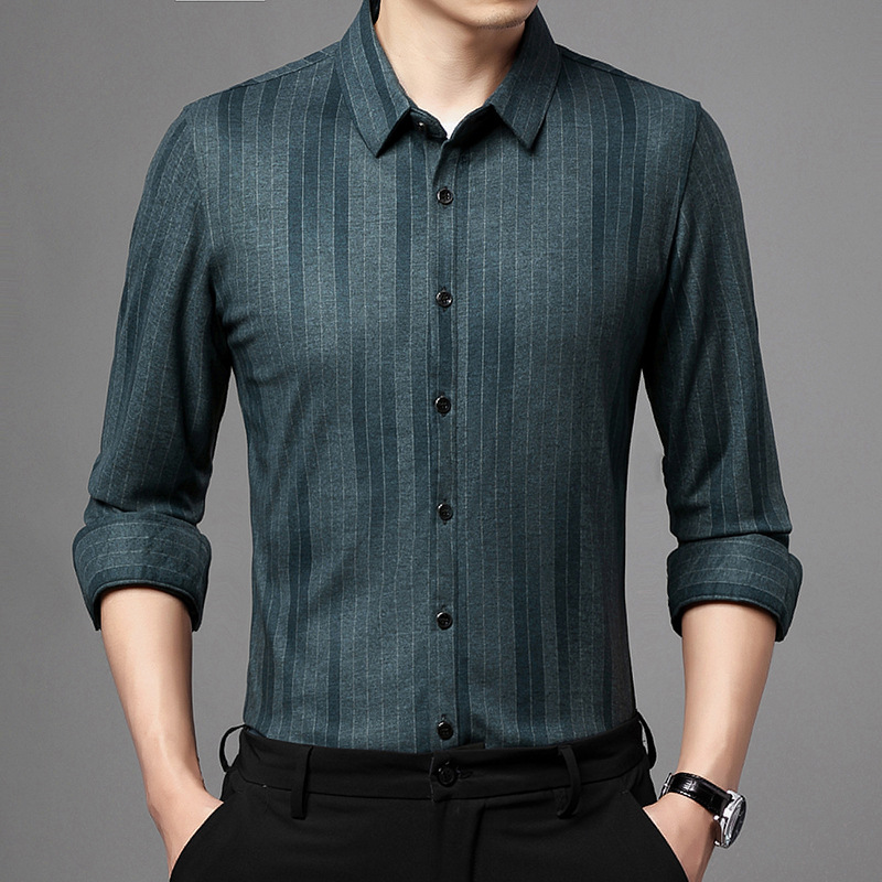 2021新款中年宽松长袖衬衣潮流春秋季条纹韩版衬衫男士长袖上衣