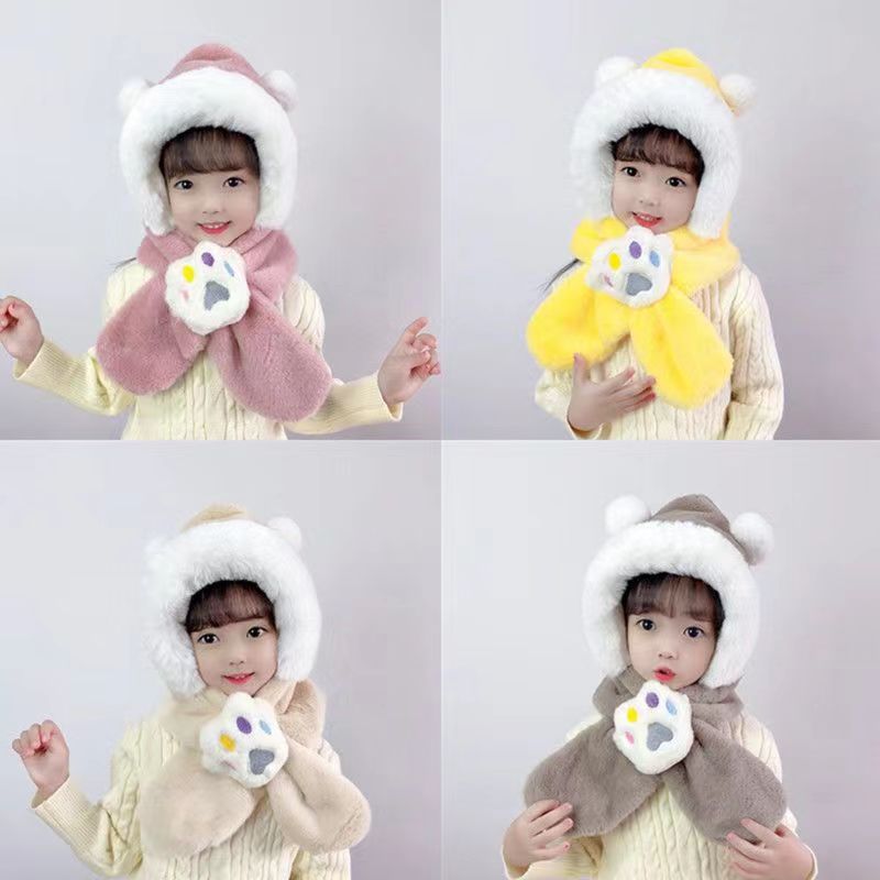 Children's Plush Scarf Winter Integrated Male and Female Baby Korean Style Fleece Ears Protection Cap Super Cute Antlers Thickened Wind-Proof Cap