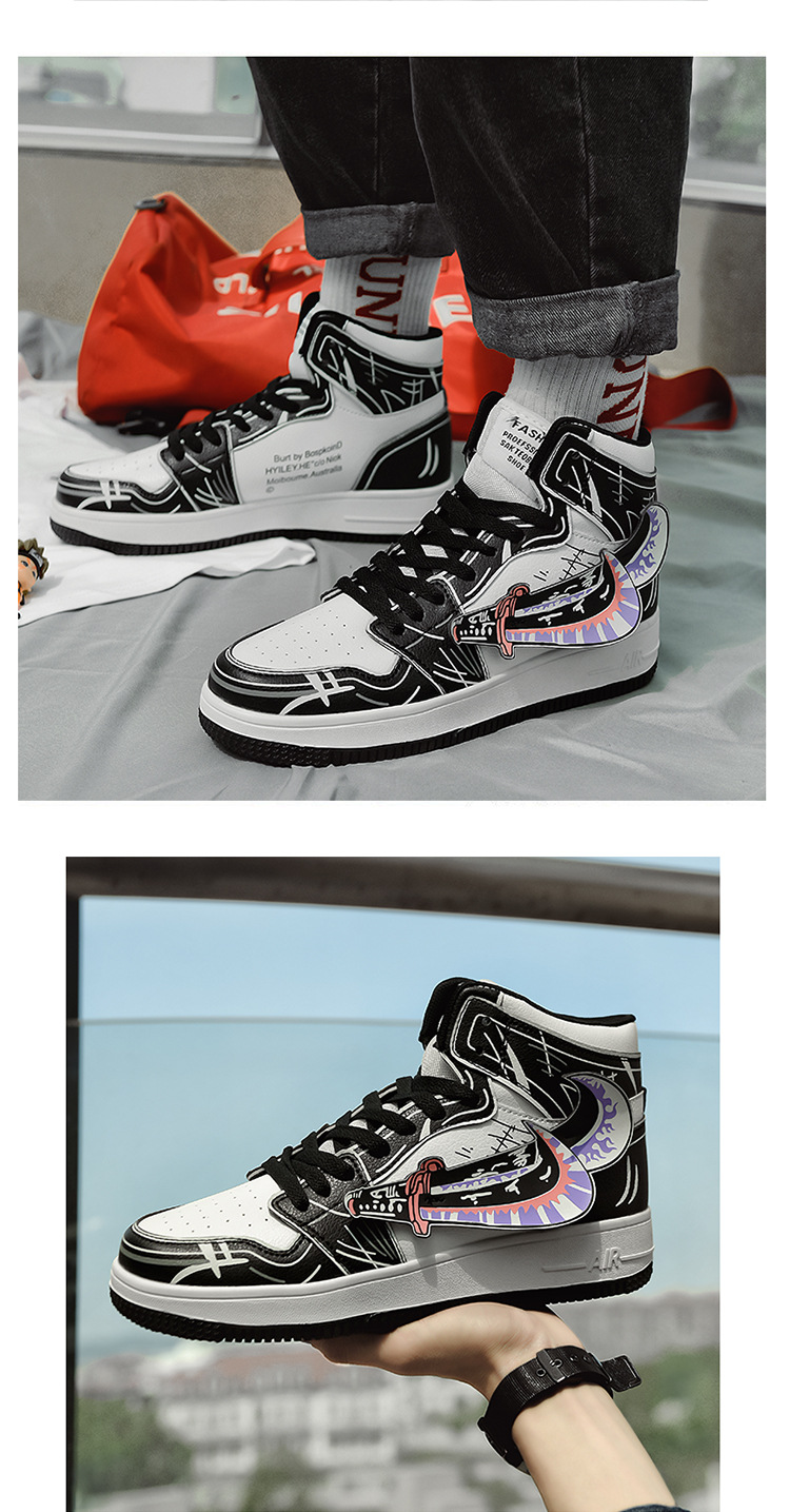 跨境大码冬季新款海贼王动漫联名aj空军一号索隆高帮男鞋情侣潮鞋