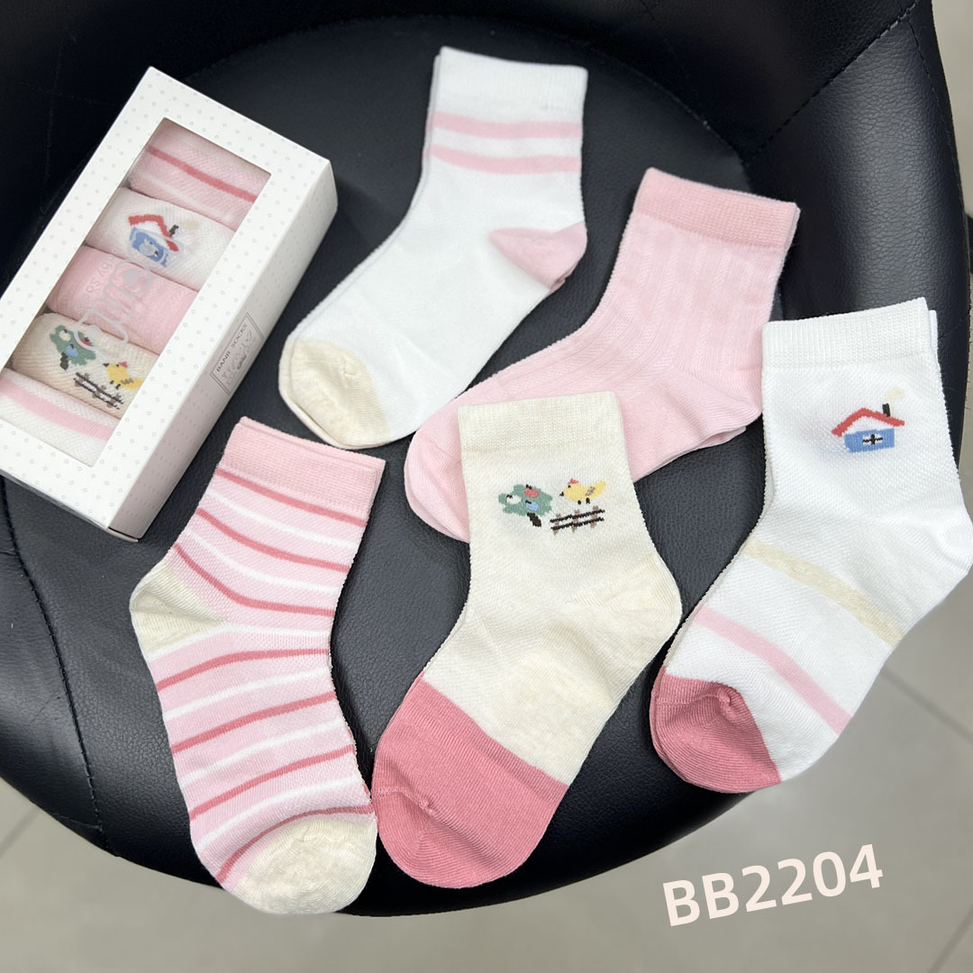 一件代发2022春夏斑比童袜网眼透气纯色儿童袜子男女孩5双装棉袜