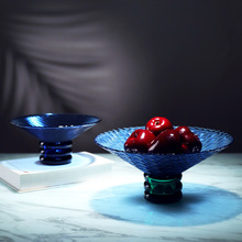 简约创意玻璃水果盘家用高级感零食点心干果圆盘托盘客厅茶几摆件