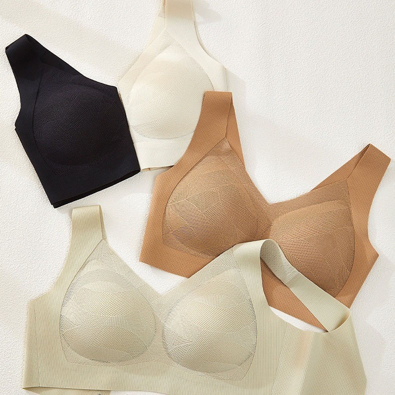 蕾丝软支撑半固定无痕内衣女大胸显小聚拢背心防下垂美背运动文胸