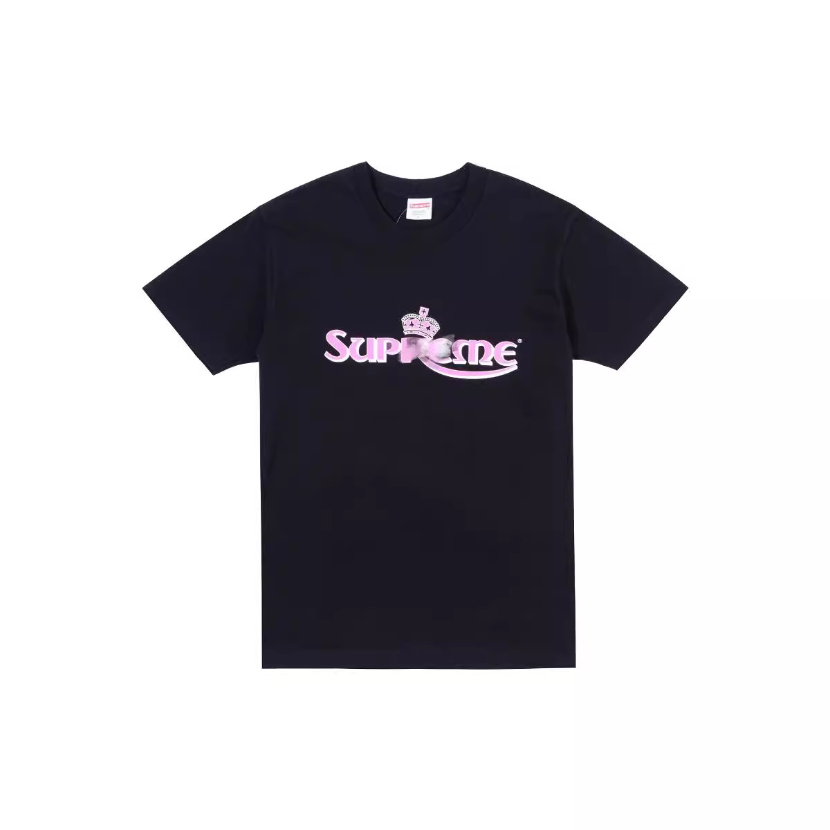 正确版美式su pre me复古皇冠字母logo印花宽松短袖圆领t恤情侣