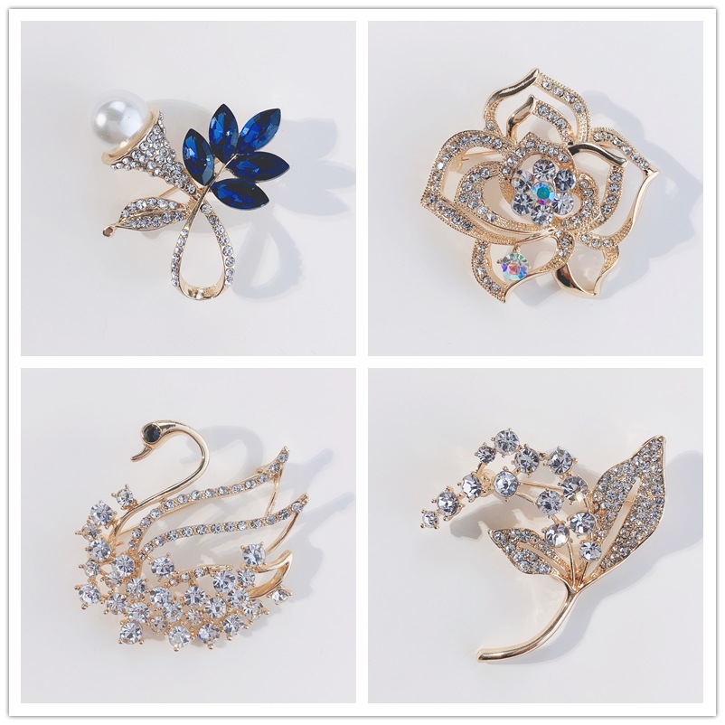 Brooch New Korean Style Rhinestone Corsage Color-Preserving Electroplated Alloy Women‘s Clothing Accessories Factory in Stock Brooch Cross-Border