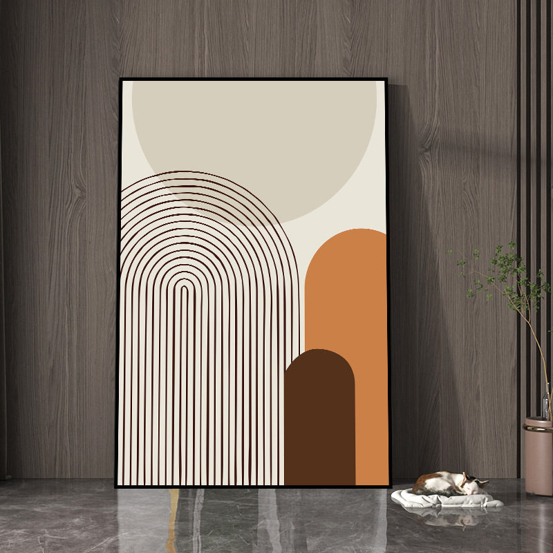 北欧莫兰迪色 橙色抽象几何黑白线条简约风大幅落地玄关装饰画芯