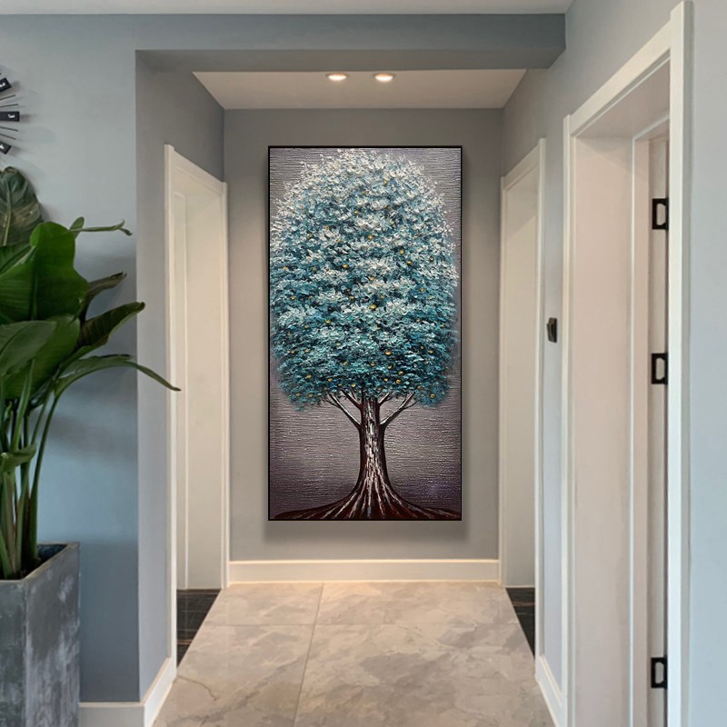 手绘发财树轻奢挂画入户玄关玄幻装饰画餐厅客厅走廊尽头过道壁画