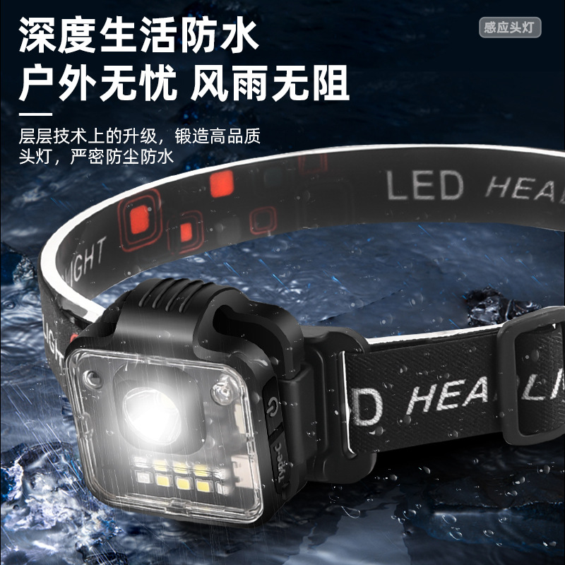 跨境led感应头灯多功能夹帽灯领夹灯户外夜跑警示灯红光夜钓灯