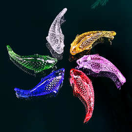 七彩彩色水晶鱼摆件琉璃送礼家居客厅装饰品黄水晶摆件