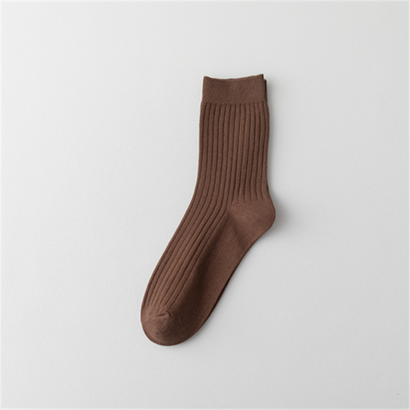 Qianyuan Season Pure Color Cotton Double Needle Mid-Calf Socks Men's Combed Cotton Men's Striped Socks Fall Winter Men Socks Wholesale