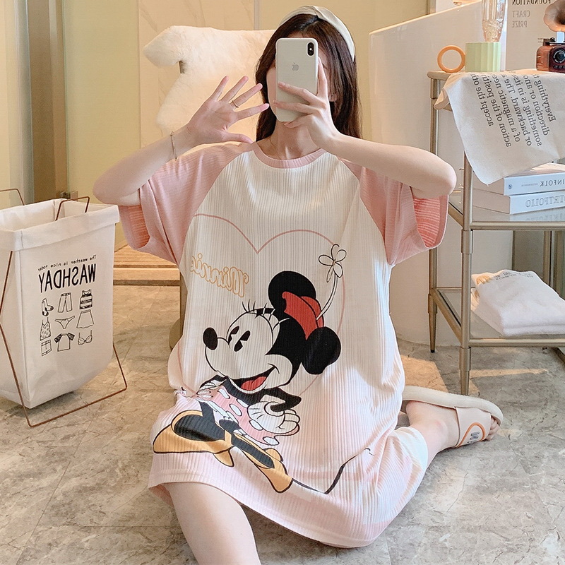 Women's Nightdress 2023 New Summer Thin Korean Cartoon Cute and Breathable Night Dress Home Wear Summer Pregnant Women