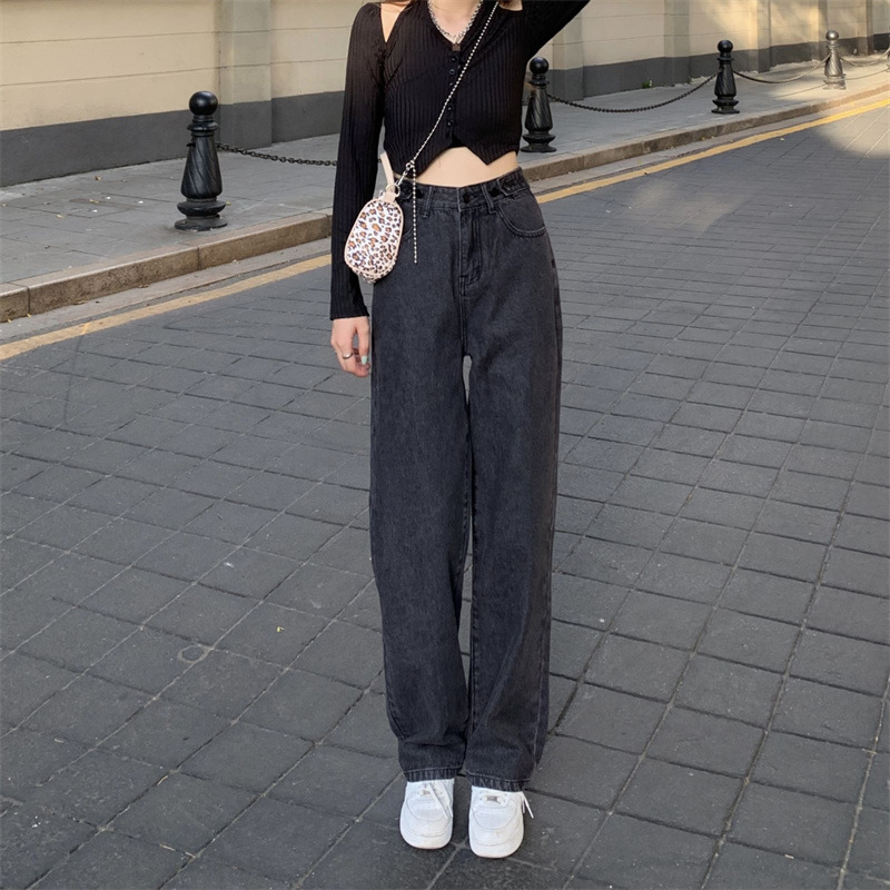 Black Jeans Straight-Leg Pants Women's Autumn 2022 New Retro Fashion Slimming High Waist Loose Wide Legs Trousers