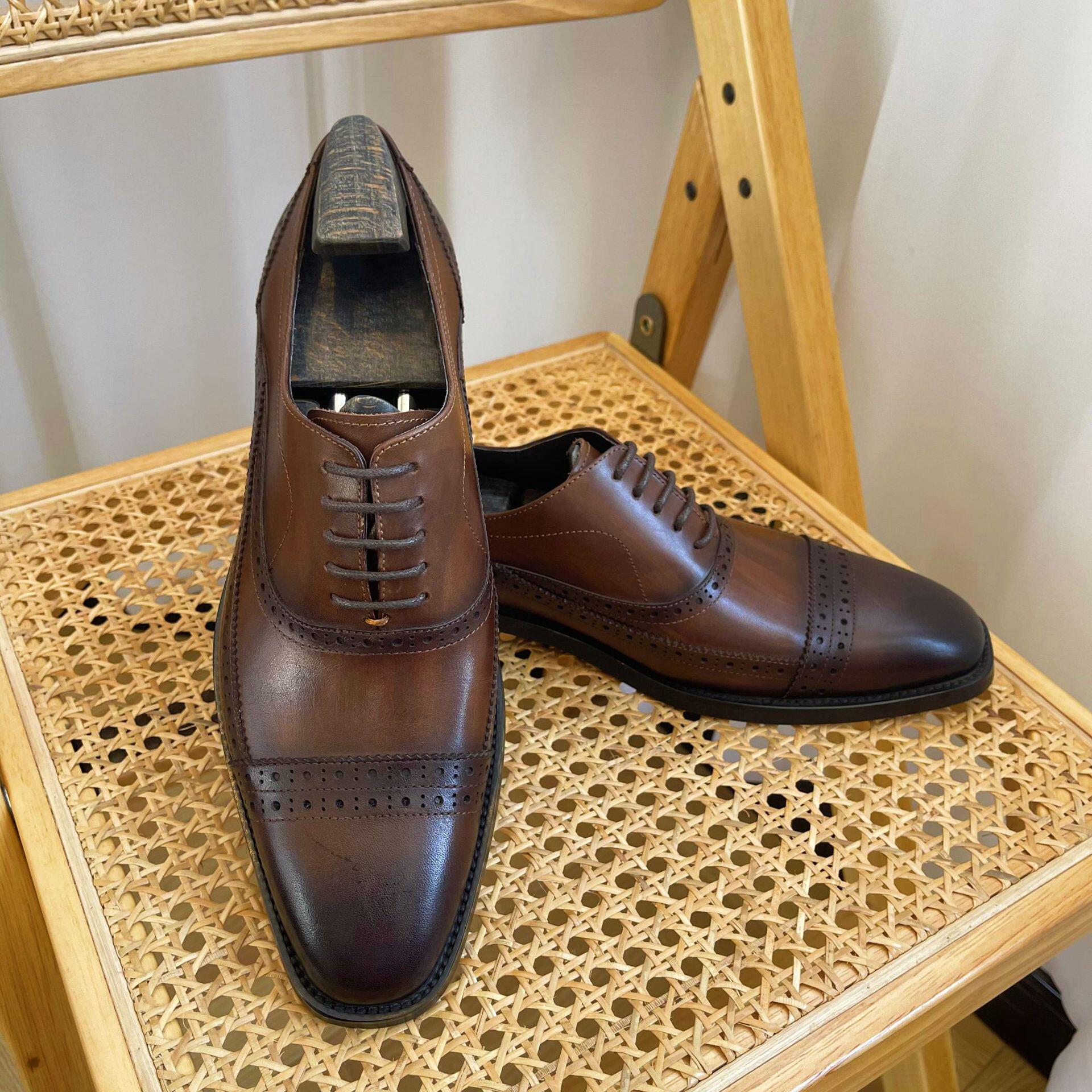 商务正装皮鞋牛津鞋三接头皮鞋小皮鞋圆头男士皮鞋牛津雕花德比鞋