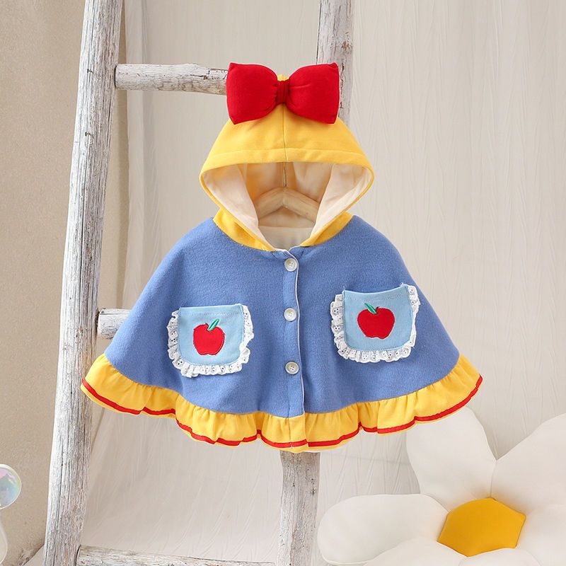 婴儿斗篷秋冬外出女宝宝披风出门防风公主儿童加绒小披肩外套