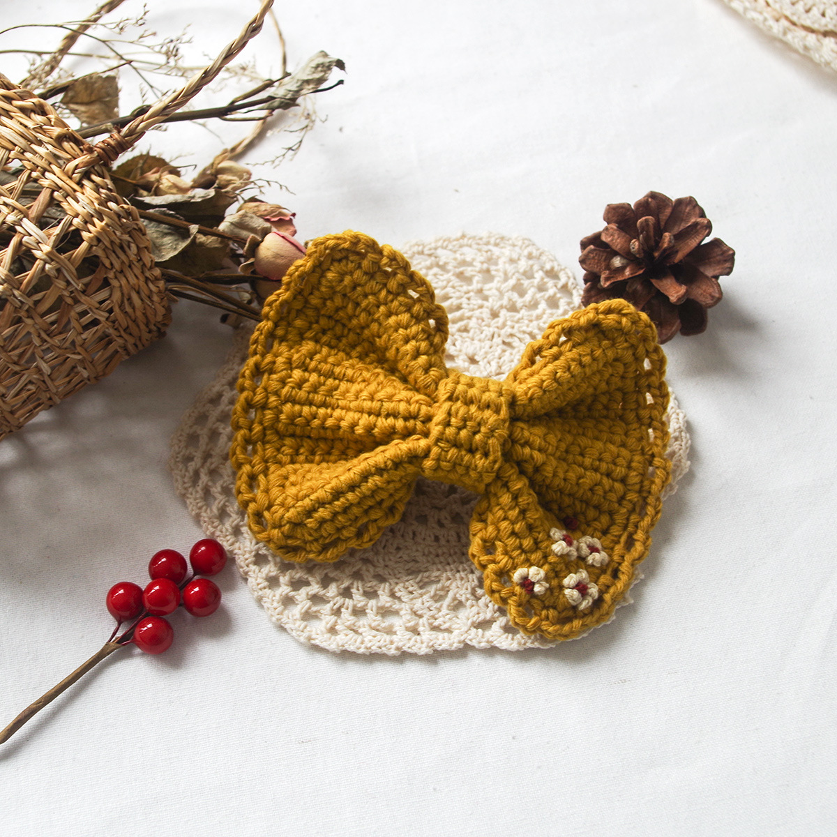 毛线发夹diy编制蝴蝶结边夹网红2020年新款少女刘海侧边夹子