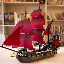 男孩拼装黑珍珠安妮女王沉默玛丽号加勒比海盗船积木模型玩具礼物
