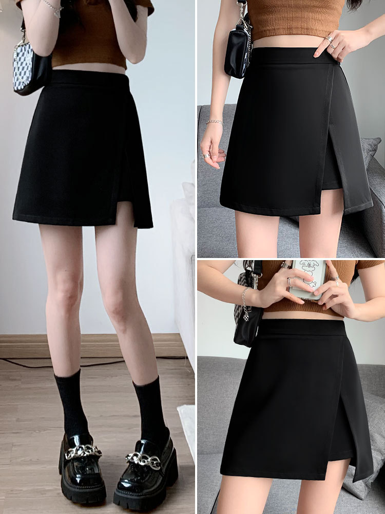 Black Skirt Women's Spring and Autumn Small Suit Skirt Spring High Waist Slimming A- line Split Short Culottes