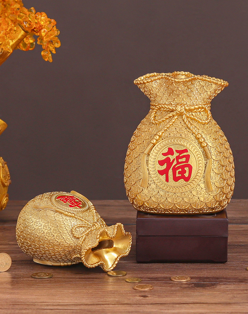 轻奢金色树脂福袋摆件存钱罐工艺品客厅玄关电视柜酒柜装饰品摆设