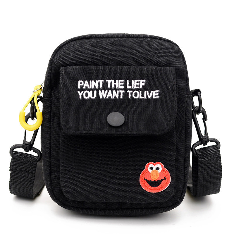 Versatile Backpack Shoulder Messenger Bag Canvas Mobile Coin Purse Sesame Street Frog Earphone Hole Ins Children's Bags