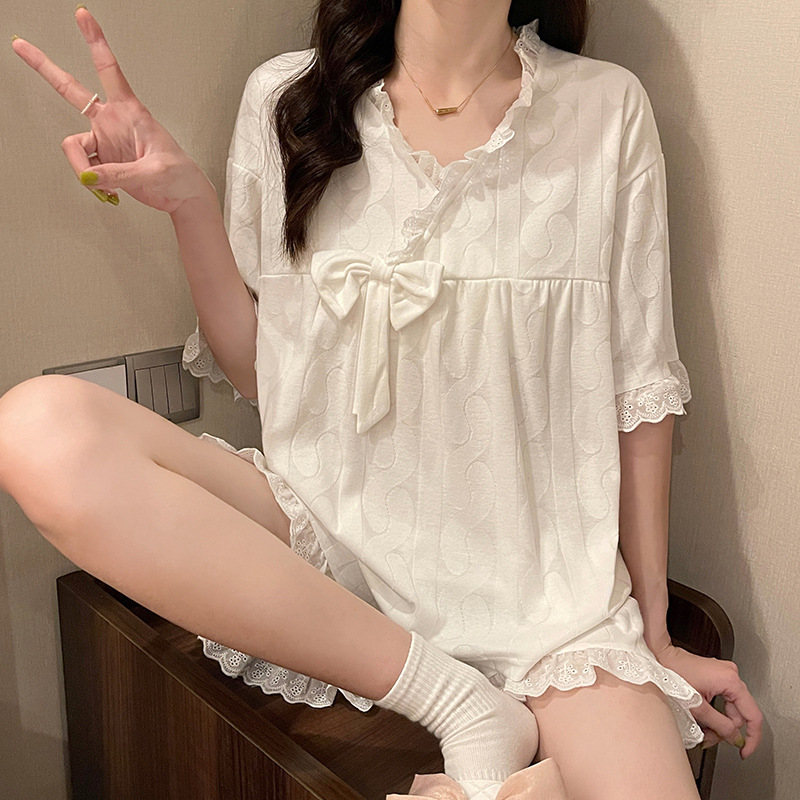 条纹睡衣女甜美卡通草莓小熊夏天季网红风家居服短袖纯棉套装舒适