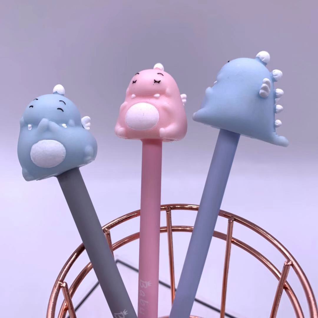 韩版乖乖酱套装笔搪胶解压笔可爱小恐龙中性笔捏捏乐减压速干水笔