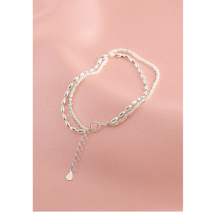Tiqi 925 Sterling Silver Double-Layer Starry Bracelet Ins Special-Interest Design Light Luxury Exquisite Rice Grain Sliver Beads Bracelet for Girls