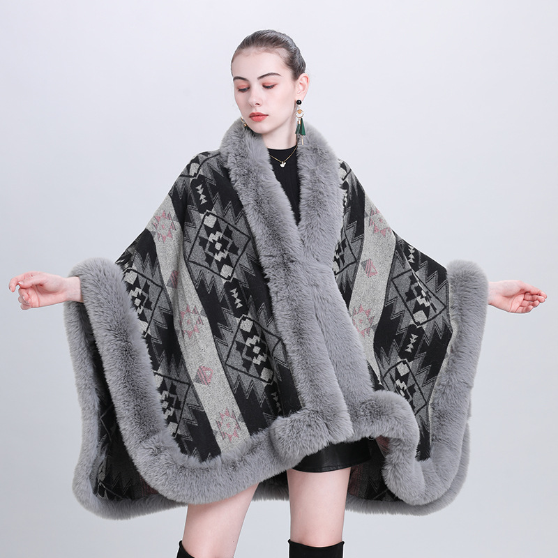 Live Broadcast Supply EU and South Korea New Arrival of Autumn and Winter Scarf Shawl Fashion Fur Collar Jacquard Cape and Shawl 0984#