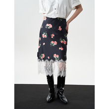 DTWO春夏新款碎花蕾丝拼接包臀裙长款原创设计小众半身裙4229180