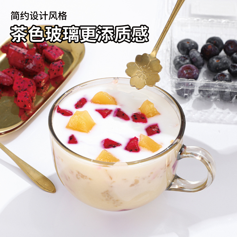 glass cup Handle Brown Daily Glass Gold-Painted Glass Oatmeal Milk Cup Breakfast Cup Continental Coffee Lotus Root Starch Cup Wholesale