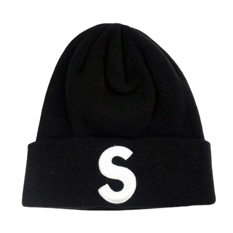 Korean Style Letter S Embroidery Knitted Hat Celebrity Same Style Woolen Cap Autumn and Winter Outdoor Keep Warm Hat Men and Women Sleeve Cap