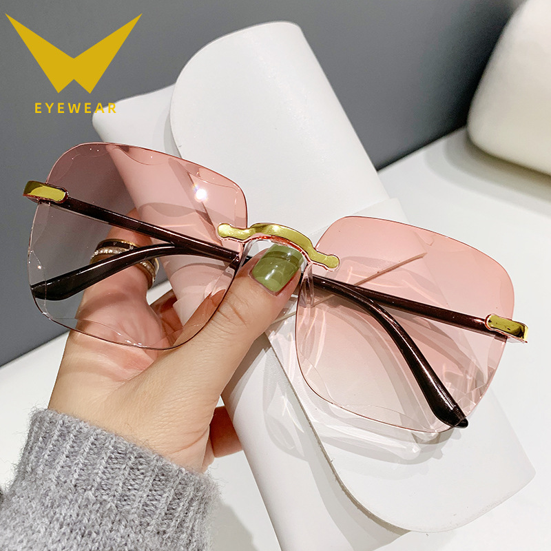 2023 New Frameless Trimming Square Sunglasses Women's Korean-Style Internet-Famous round Face Plain Sunglasses Gradient Film Glasses