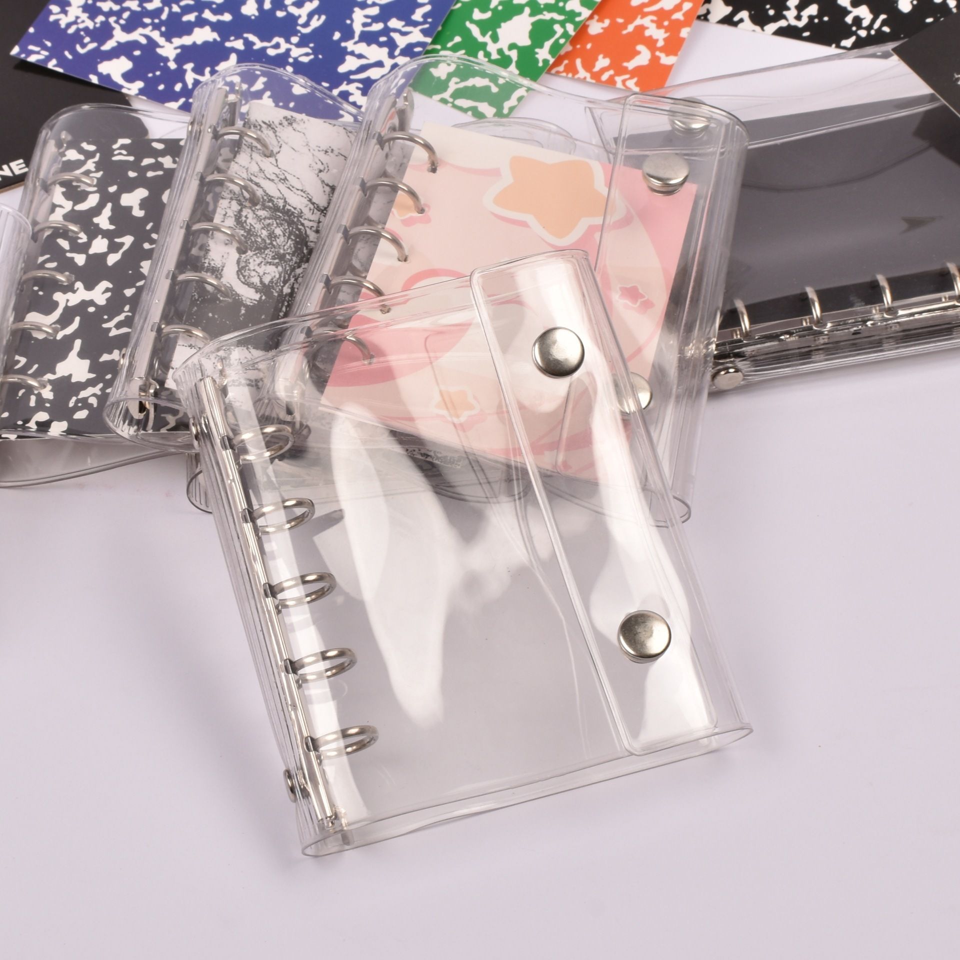 PVC透明M5活页外壳手账夹笔记本外壳收纳卡包分隔页双扣收纳相册