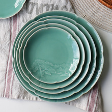 中国风餐具中式家用盘子 陶瓷圆形餐盘碟子 创意个性青瓷菜深汤盘