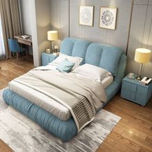 主卧双人床布艺床可拆洗简约1.8米布床榻榻米储物床婚床家具