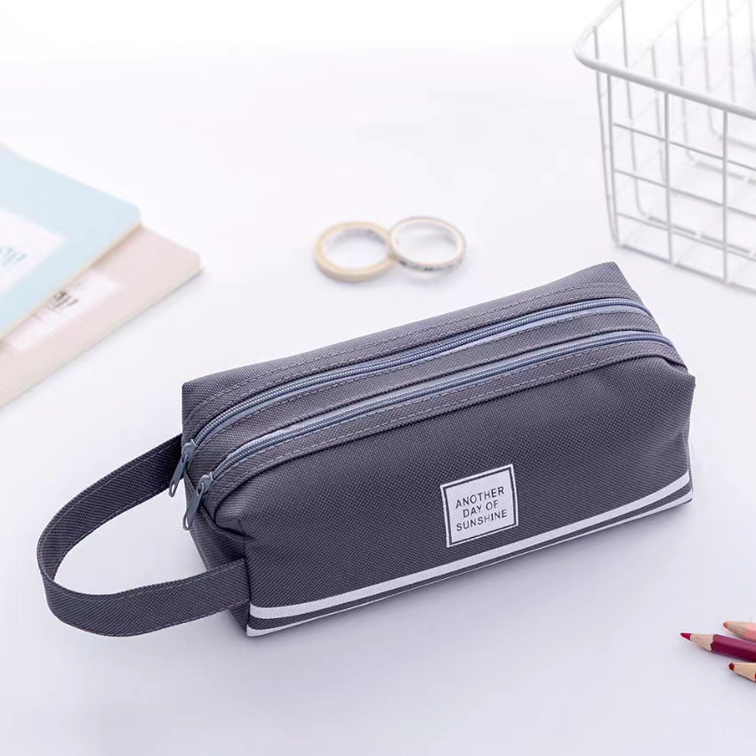 Double-Layer Simplicity Large Capacity Pencil Case Oxford Cloth Portable Creative Solid Color Student Pencil Case Stationery Box Printing Logo