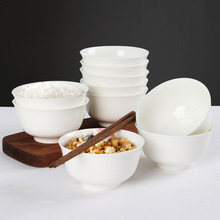 MG36唐山骨质瓷纯白10个装餐具套装陶瓷吃饭白色米饭碗单个汤碗十