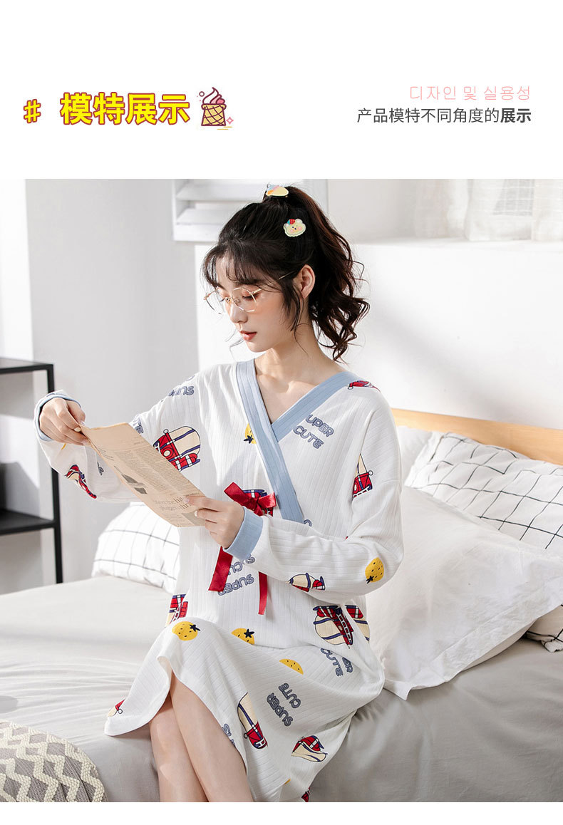 秋季和服睡衣女v领甜美休闲睡裙家居服可外穿学生宽松春秋日韩式