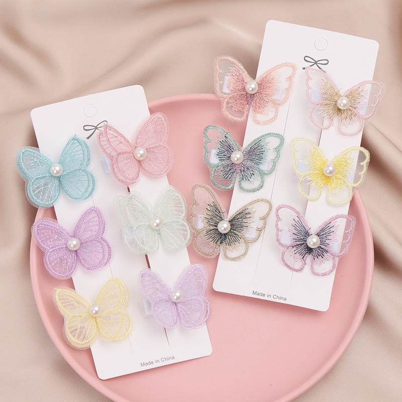 2024 internet hot new embroidery butterfly single layer butterfly clip double layer three-dimensional embroidery butterfly diy barrettes accessories