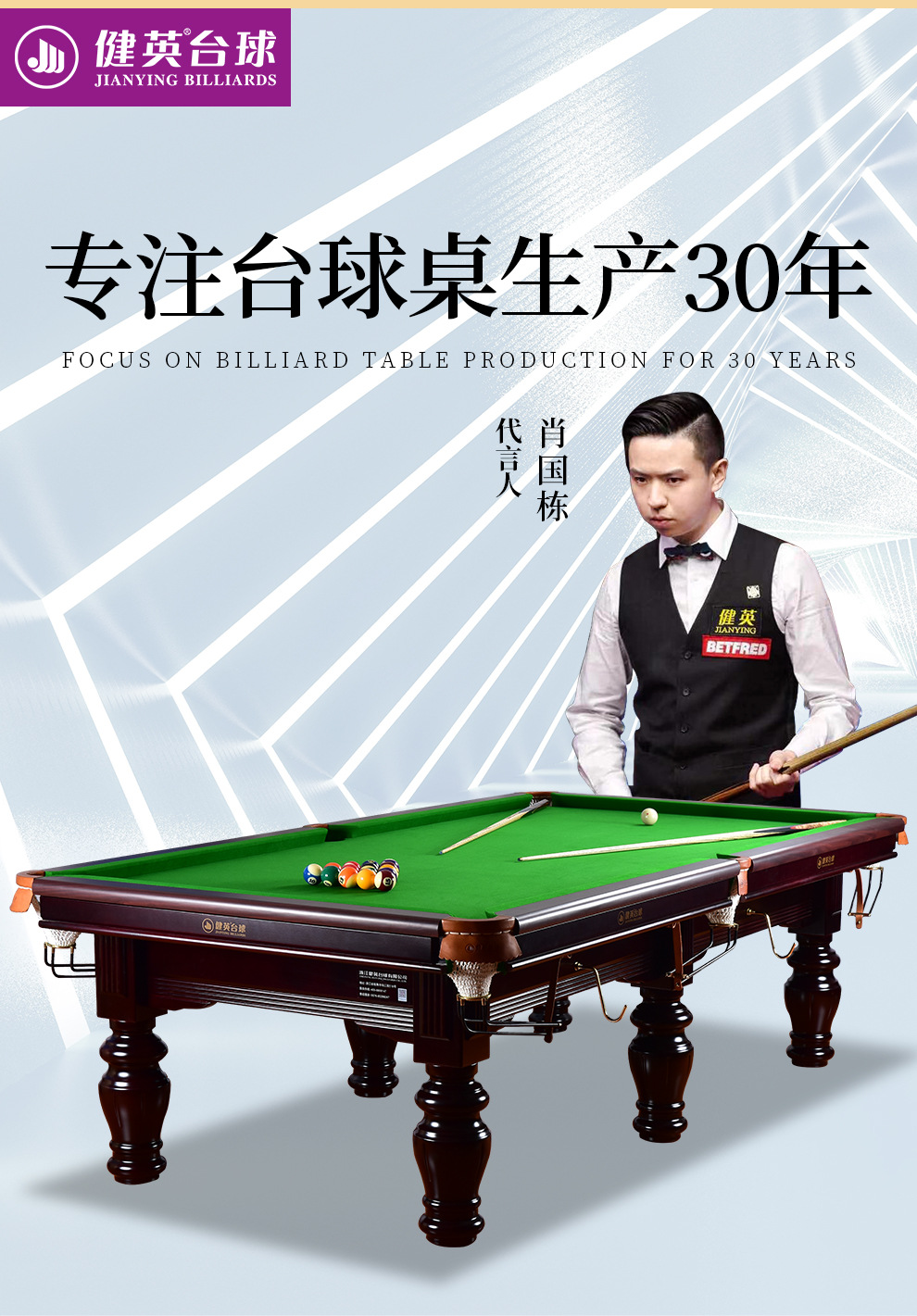 健英jianying台球桌家用黑8八美式标准成人桌球台厂家销售jy206