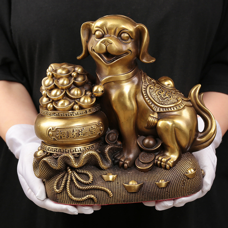 铜狗摆件纯铜大号家居摆设客厅玄关招财坐地生财狗装饰工艺品