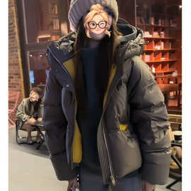 短款百搭撞色连帽羽绒服女2025秋冬季新款时尚加厚韩版休闲外套