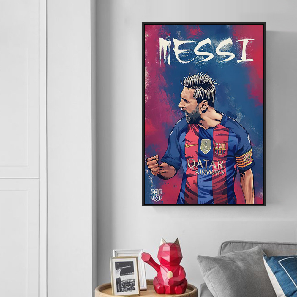 梅西挂画巴萨足球海报装饰画客厅卧室墙画酒吧体育彩票店壁画