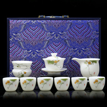 德化羊脂玉瓷功夫茶具套装 手绘伴手礼印制logo 陶瓷茶杯商务礼品