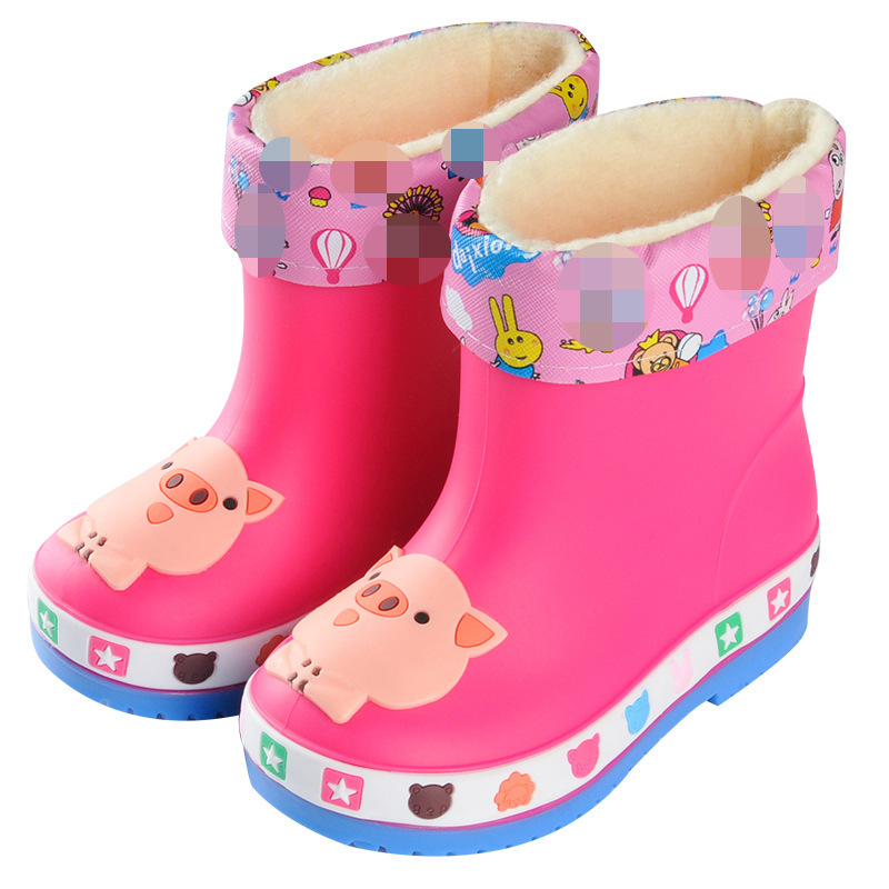 Adorable Cartoon Little Pig Children's Rain Shoes Fleece-Lined Cotton Cover Mid-Calf PVC Men's and Women's Children & Baby Baby Children's Rain Boots